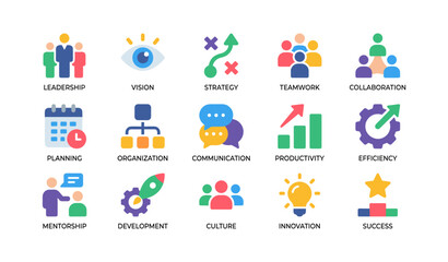 Fototapeta premium Business icons displaying leadership and teamwork on white background