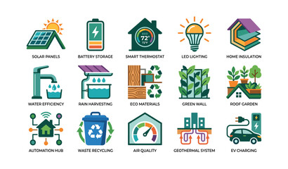 Fototapeta premium Set of home sustainability and energy icons on white background