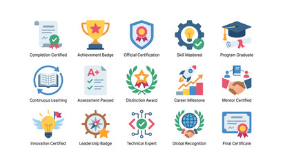 Fototapeta premium Certification icons with badges and diplomas on white background