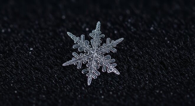 A Single Intricate Snowflake Crystal on a Dark Surface