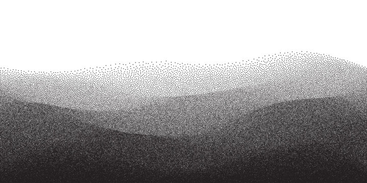 Halftone dots wave gradient pattern background with grain stippling and retro graphic wavy landscape texture