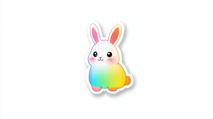 Fototapeta premium Cute rainbow bunny sticker featuring cheerful expression and vibrant colors, perfect for adding playful touch to any item