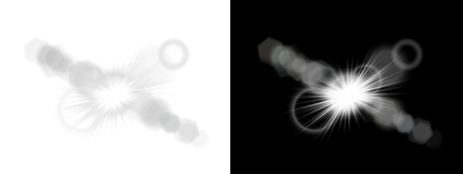Realistic glowing white sunlight with radiant beam and sunrays, soft sunrise shine bright beams ethereal illumination effect on transparent png background