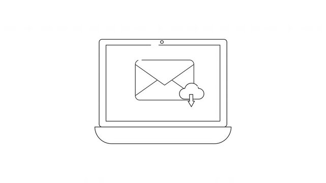 Laptop displaying email icon and cloud symbol, representing digital communication and cloud storage.