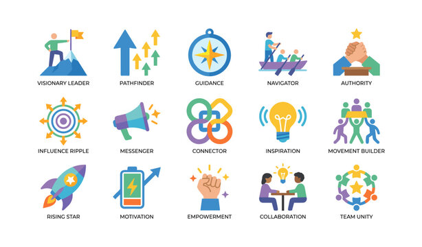 Leadership and inspiration icons displayed in ordered grid