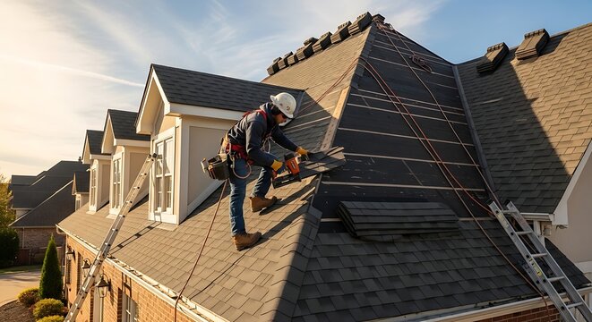 Man working on roof.