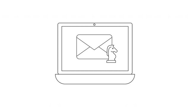 Laptop displaying email icon and Trojan horse symbol representing cyber security threat.