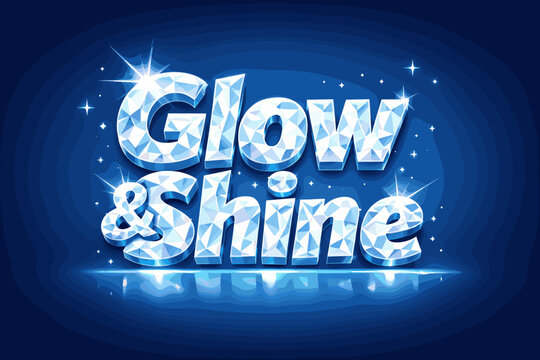 Glow and Shine 3D Editable Text Effect with Sparkling Diamond Texture and Brilliant Crystal Facets on a Deep Blue Background, Luxury Jewelry Style Vector Illustration for Branding and Design