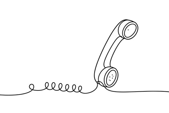 Simple One Continuous Line Drawing of an Old Vintage Landline Phone Receiver for Communication and Technology. Minimalist Retro Handset with Coiled Cord Vector Illustration for Design.