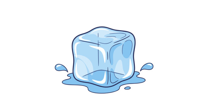 A minimalist vector illustration of a melting ice cube with water droplets