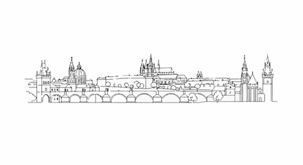 Fototapeta premium A black and white line drawing of a city skyline with bridges
