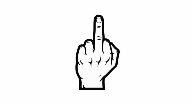 A black and white graphic of a hand giving the middle finger