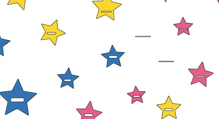 Fototapeta premium A colorful vector graphic of star shapes in blue, pink, and yellow on a white background