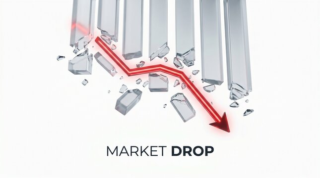 A red arrow indicates a significant market drop