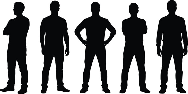 Human silhouettes standing in different casual poses with arms crossed relaxed or on hips representing posture gesture illustration design