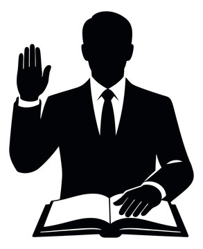 Silhouette illustration of a man depicting taking an oath for justice and integrity