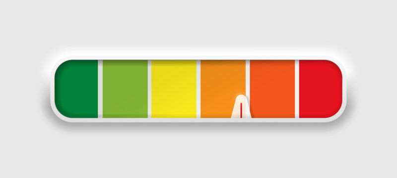 Rectangular horizontal color indicator for pressure, speed, or load measurement. Vector 3d illustration.