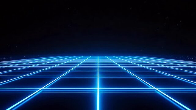 Blue neon grid in dark space
