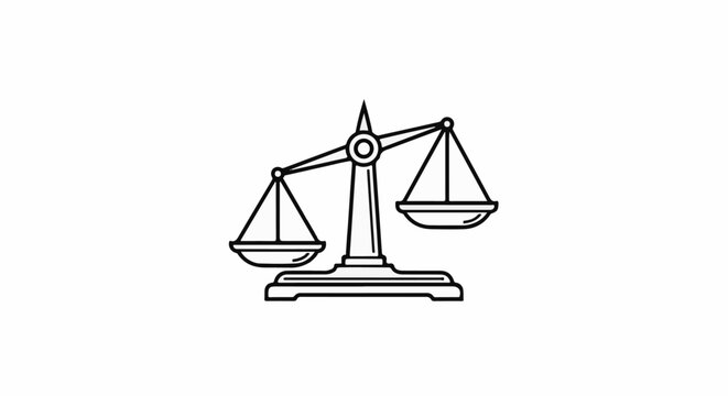 A black and white line drawing of a balance scale