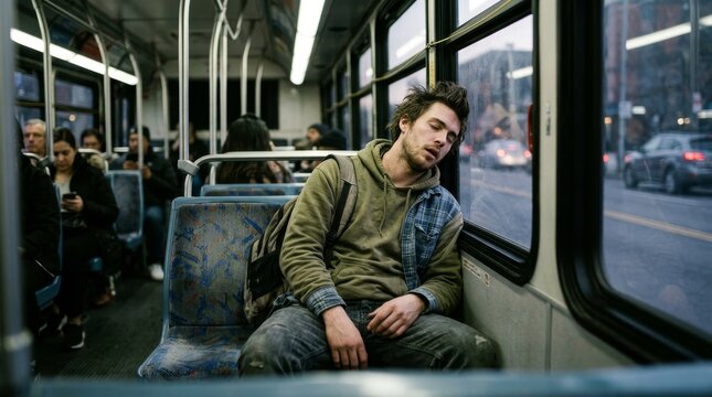 Man sitting alone on a bus.
