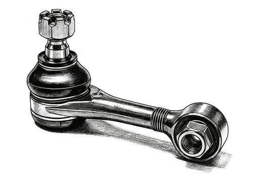 Detailed illustration of a car's tie rod end with ball joint and nut