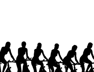 Obraz premium Group of Cyclists Riding in Line Silhouette Isolated on White Background