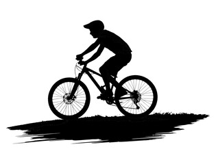 Fototapeta premium A silhouette of a man riding a bicycle on a grassy hill, silhouette of a cyclist