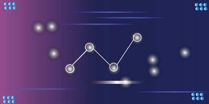 Neon analytics line graph on blue purple gradient background with glowing nodes, modern business data visualization for dashboard, web header template
