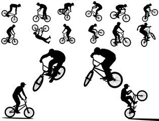 Naklejka premium A set of silhouettes showing various bicycle tricks and stunts