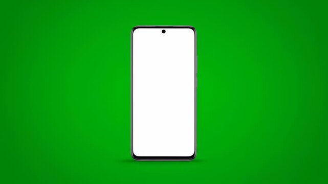 Modern smartphone with blank white screen against a vibrant green backdrop