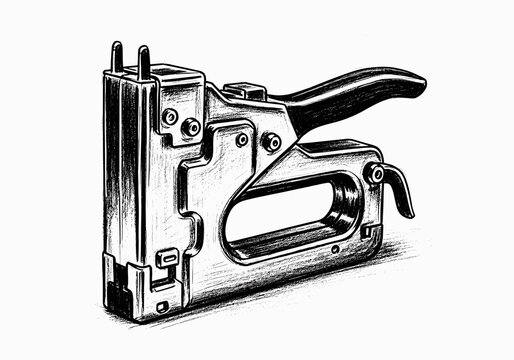 Heavy duty staple gun illustration with a black handle and metal body