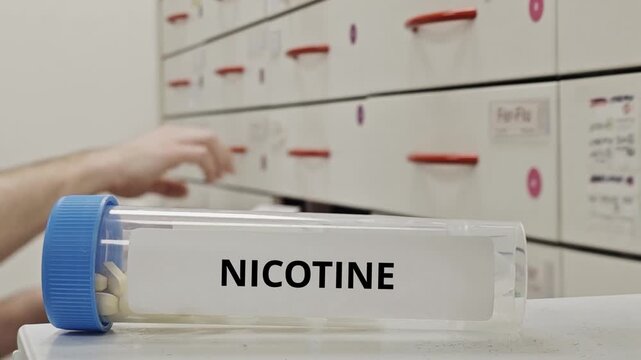 NICOTINE tablets used to support smoking cessation a nicotine replacement therapy in a plastic box