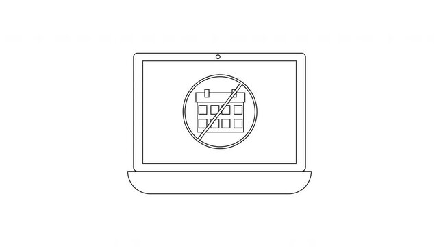 Laptop screen displays a calendar icon with a prohibition sign, symbolizing no calendar or scheduling available.