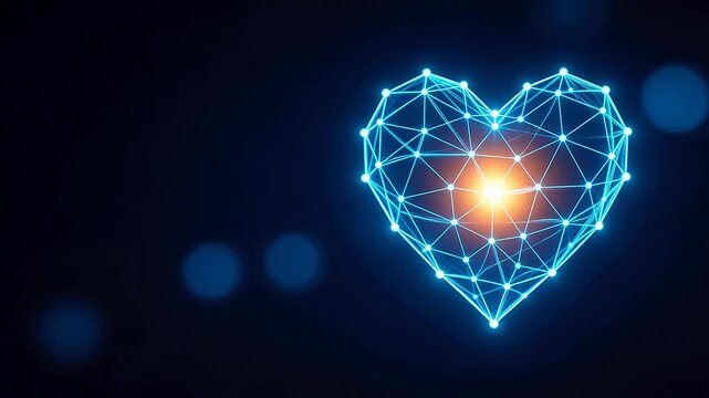 Heart shape with glowing network lines