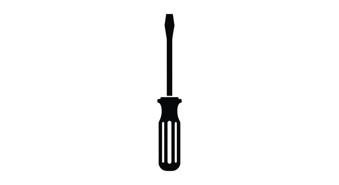 A simple black silhouette of a flathead screwdriver against a white background silhouette