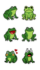 Fototapeta premium Cute Cartoon Frog Character Collection, Funny Green Frog Set with Different Expressions Happy Love Surprise Vector Illustration