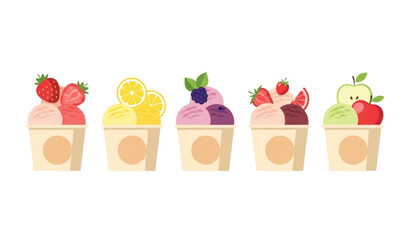 Fruit ice cream cup collection with strawberry lemon berry and apple scoops vector set © Mst.Razia