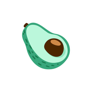 Avocado cartoon fruit vector illustration with seed, fresh organic food clipart. Vegan superfood in flat hand drawn style for menu design, restaurant branding, poster, sticker and packaging
