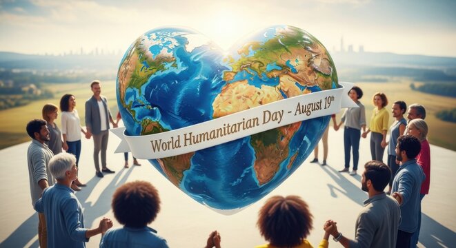 World Humanitarian Day, people holding hands around globe