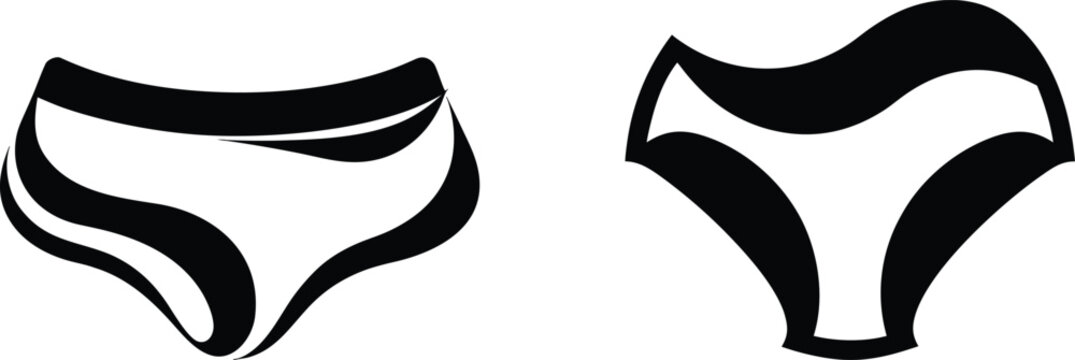 Vector silhouettes of feminine lingerie and bikini bottoms showing elegant shapes for fashion design and apparel icons.