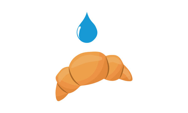 Fresh croissant with water drop for breakfast concept