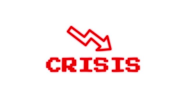 Crisis Red Alert Animation with Downward Arrow Symbol Breaking News Emergency Screen for War and Economic Collapse Reports