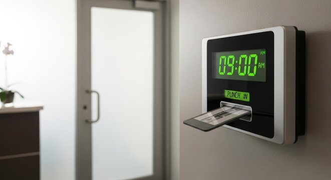 Digital Time Clock and Badge Reader by Office Door
