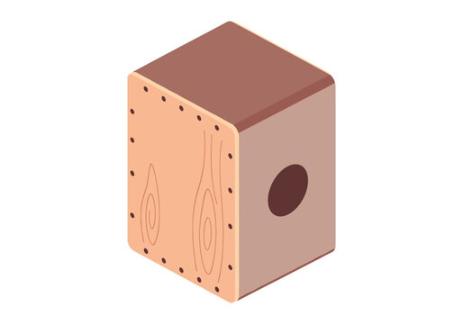 Percussion cajon drum with wood grain texture and sound hole