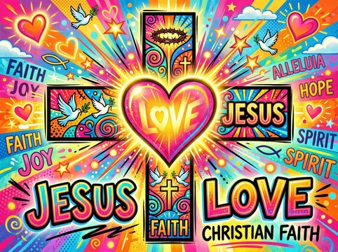 Celebrating jesus love a sacred heart cross artwork spiritual light in christian faith joyful expression