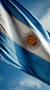 argentina argentinian flag waving in blue sky