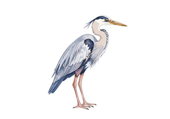 Fototapeta premium Elegant grey heron standing gracefully on white background, a majestic bird illustration
