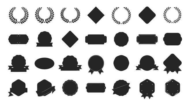 Collection of Vintage Award Ribbons, Laurel Wreaths, and Geometric Badges