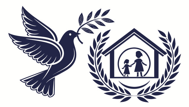 International day concept with dove house and children symbols representing innocent victims of aggression peace protection and remembrance