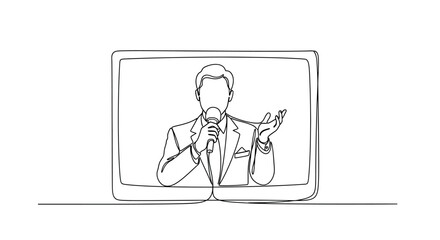 Fototapeta premium Man Speaking on Television Screen Closeup.
